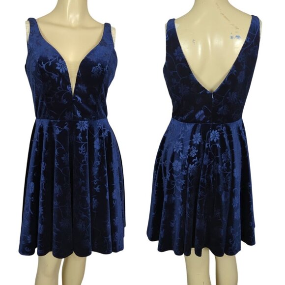 Alyce Paris Dress size 8 sleeveless Blue Velvet Floral A-Line Cocktail Party - Picture 1 of 16